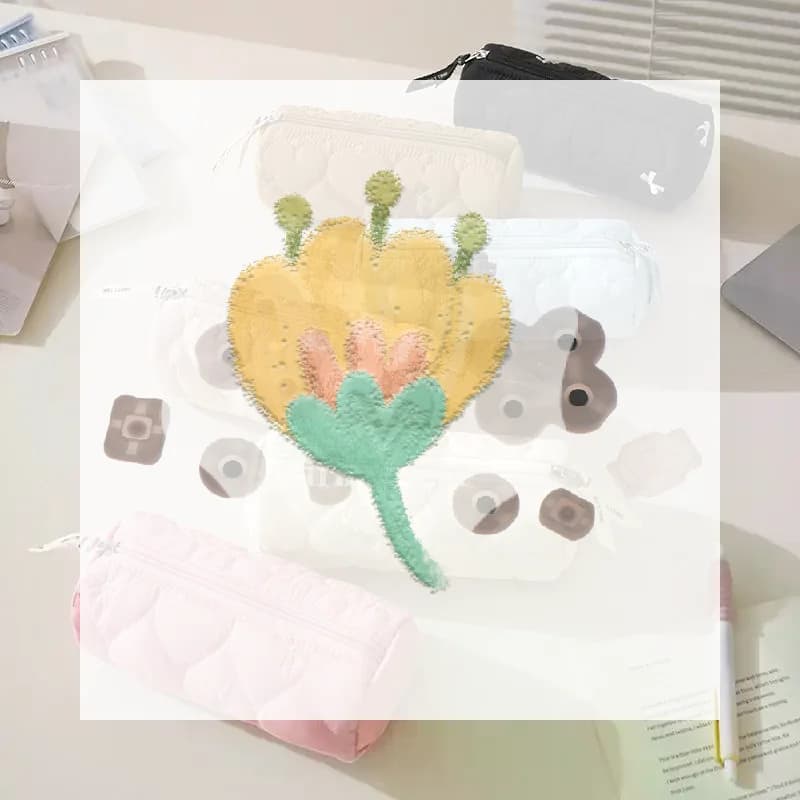 Cute Large Capacity Pen Bag Quilted Portable Pencil Case Candy Color Soft Stationery Storage Bag Student Gifts