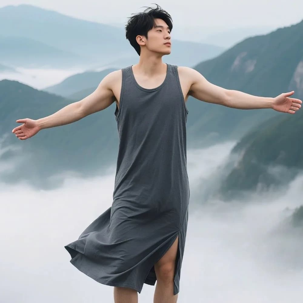 Casual Knee-Length Men's Sleeping Dress Plus Size Elastic Modal Pajamas Soft Oversized Night-robe Boy