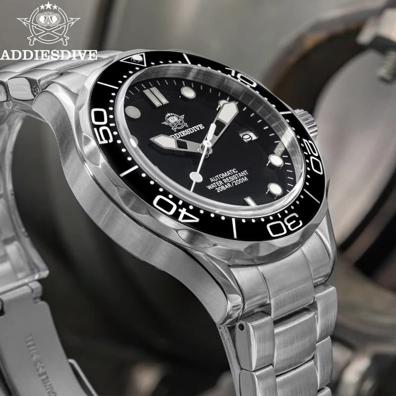 ADDIESDIVE Calendario Orologio da uomo Luminoso Cristallo di zaffiro Orologi meccanici Lunetta in ceramica Impermeabile NH35 Orologio automatico subacqueo
