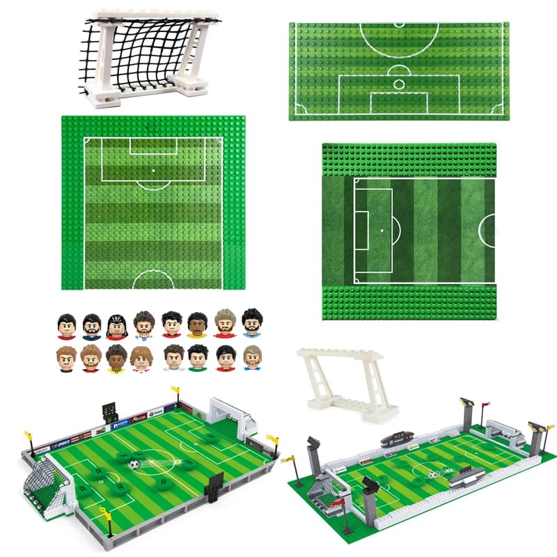 Blocchi da costruzione per campo da calcio Tavola da calcio assemblare mattoni Giocattoli educativi Figure Regalo per bambini Famose stelle del calcio