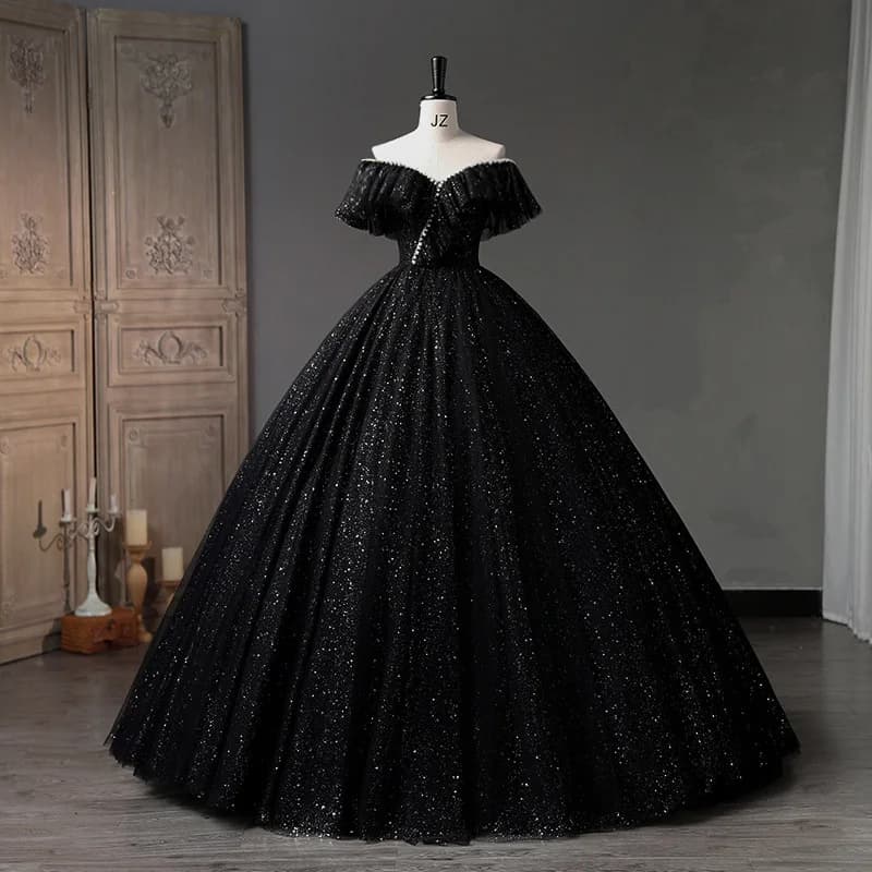 Abito da ballo nero personalizzato Abiti Quinceanera Perle Tulle Prom Abiti da festa di compleanno Vestido De Anos formale 15
