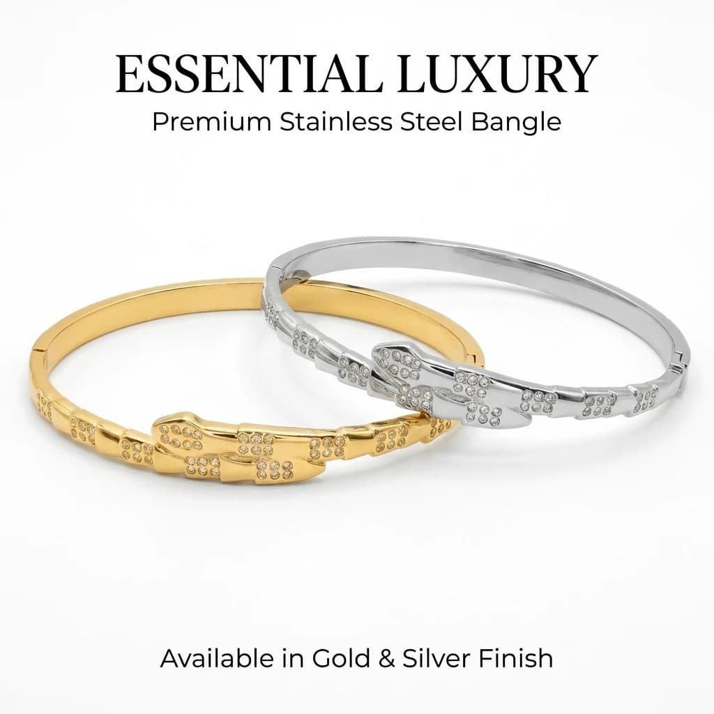 JP One elegant gold colored snap bracelet, stainless steel snake bracelet with zircons, luxury women's jewelry (internal diameter 60 mm)