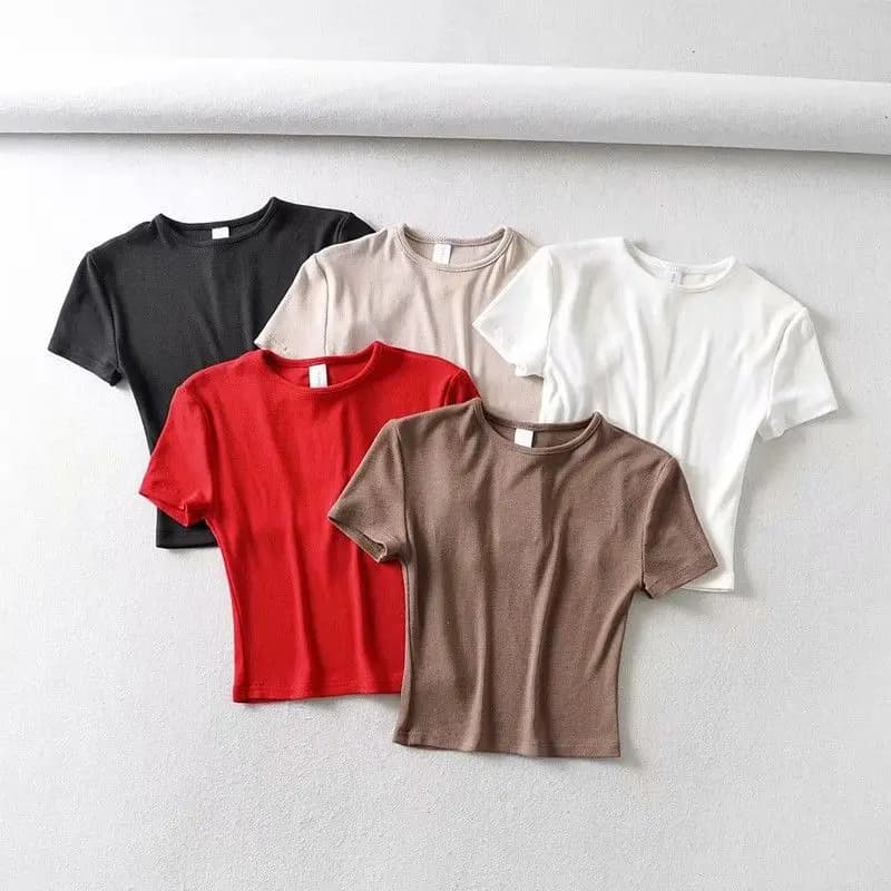Moda Casual 2025 Estate Donna T-shirt slim fit T-shirt aderente in cotone a maniche corte con scollo a O Crop Top