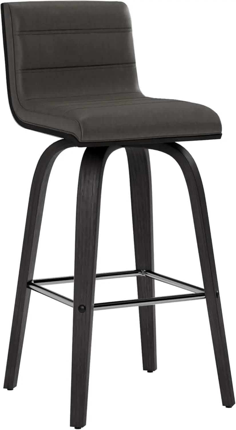 Sgabello da bar girevole con poggiapiedi, rivestimento in ecopelle, altezza 26 pollici, finitura nero/grigio
