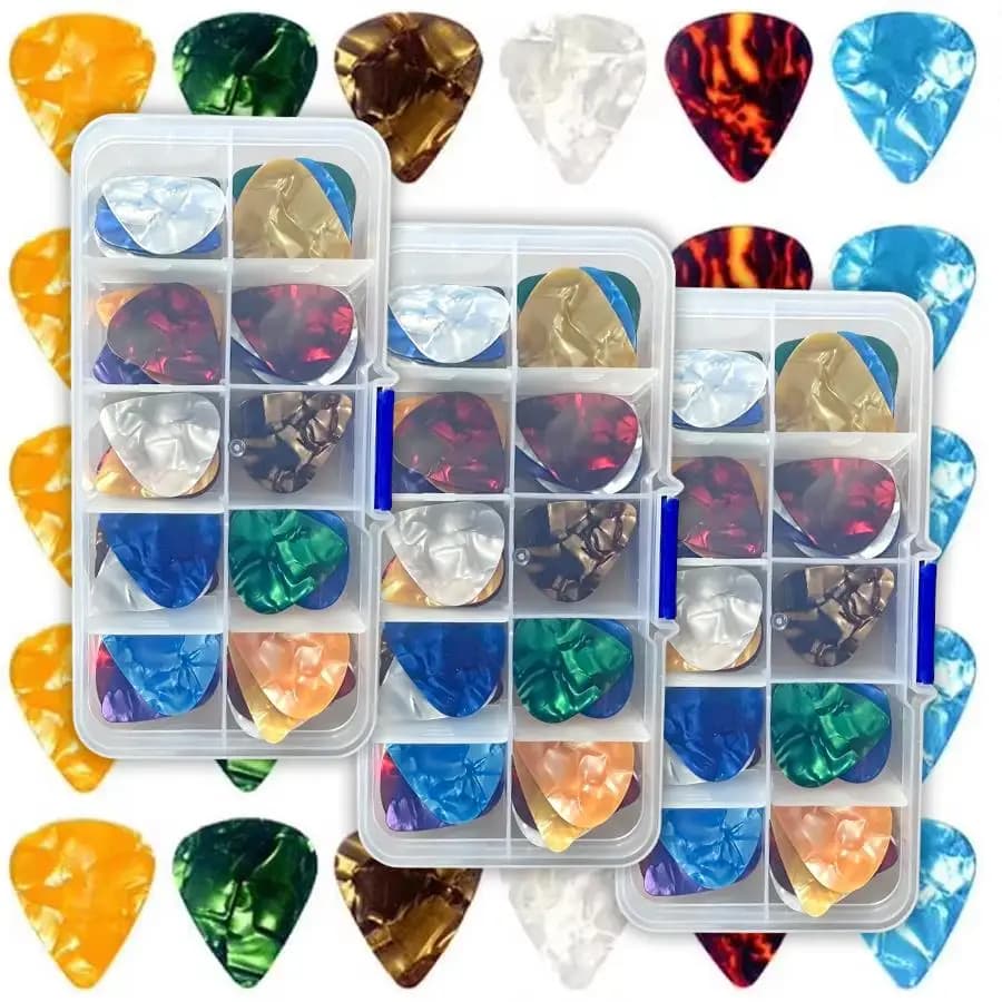 20-50pcs Smooth Celluloid Guitar Picks with Storage Organizer, Random Plectrum for Bass, Ukulele & String Instrument Playing XJM