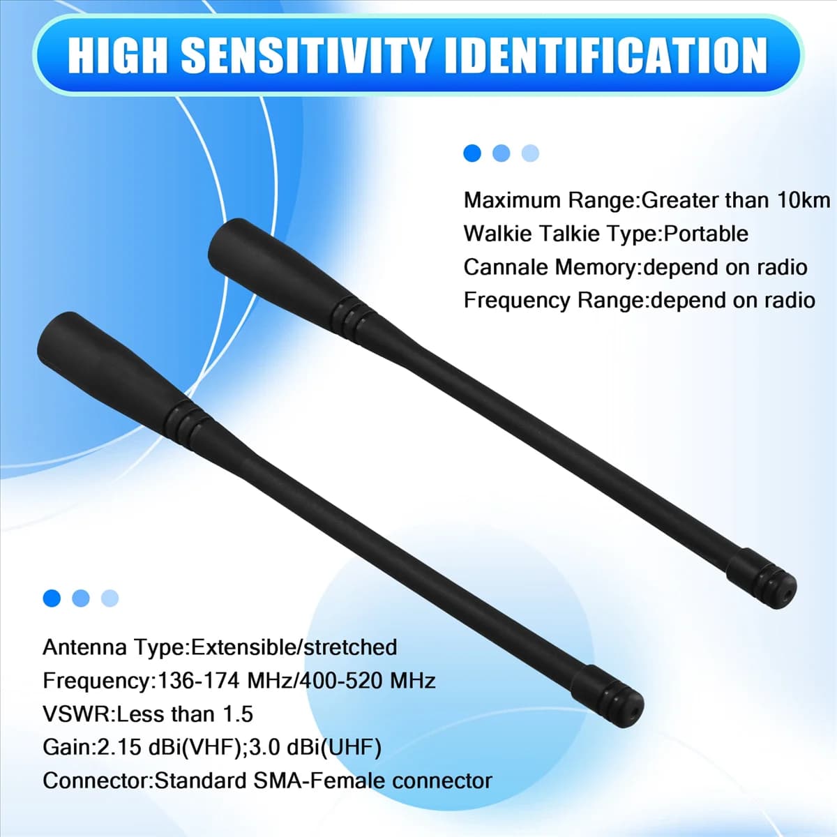 T524C- Antenna Dual Band Sma-Femmina da 17 cm di lunghezza da 5 pezzi per Walkie Talkie Uv-5R Uv-82 Gt-3 Uv-9R Plus