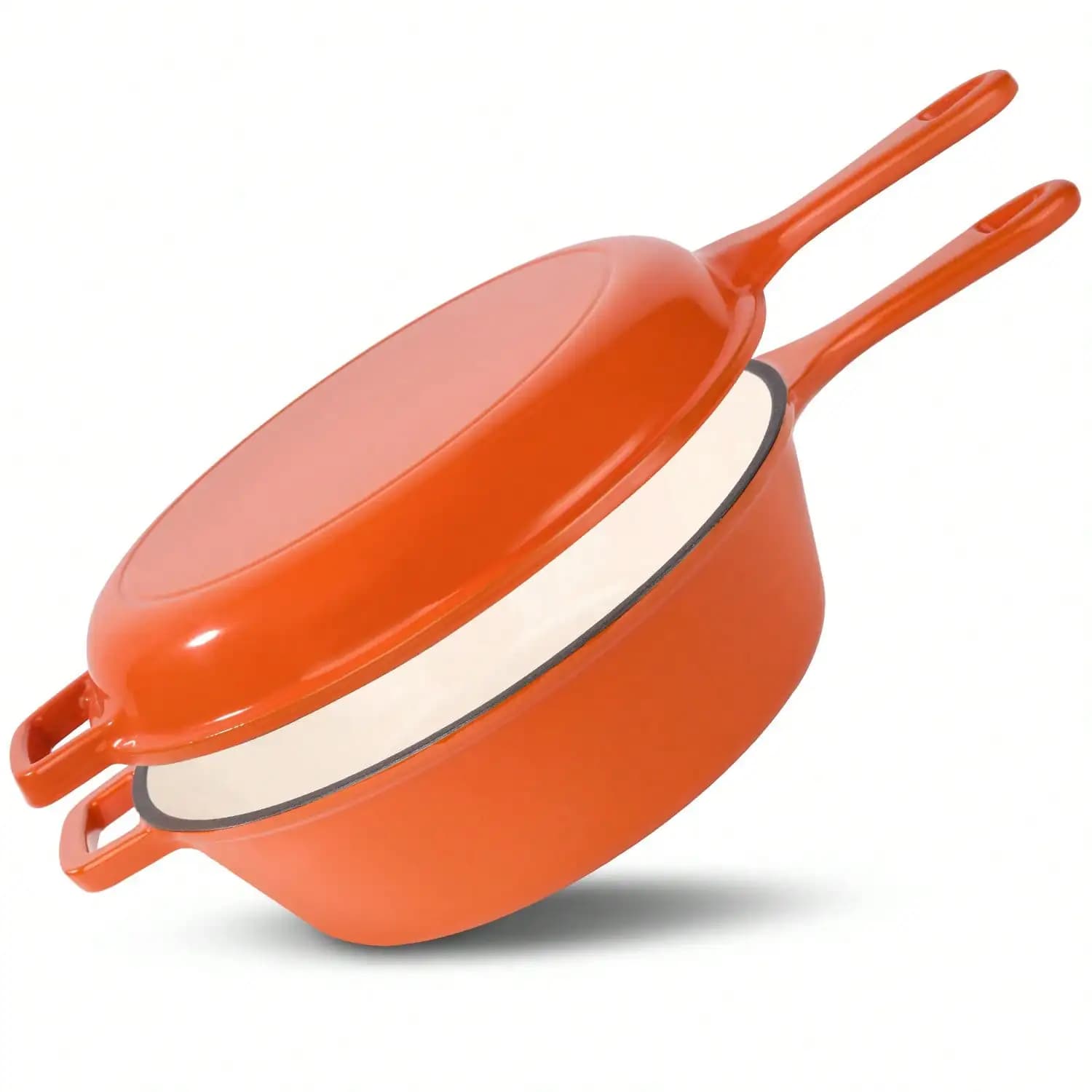 Pentola in ghisa smaltata 2 in 1 con coperchio, set combinato pentola da 3 quarti e padella da 1,5 quarti con coperchio, pentole in ghisa smaltata Wi
