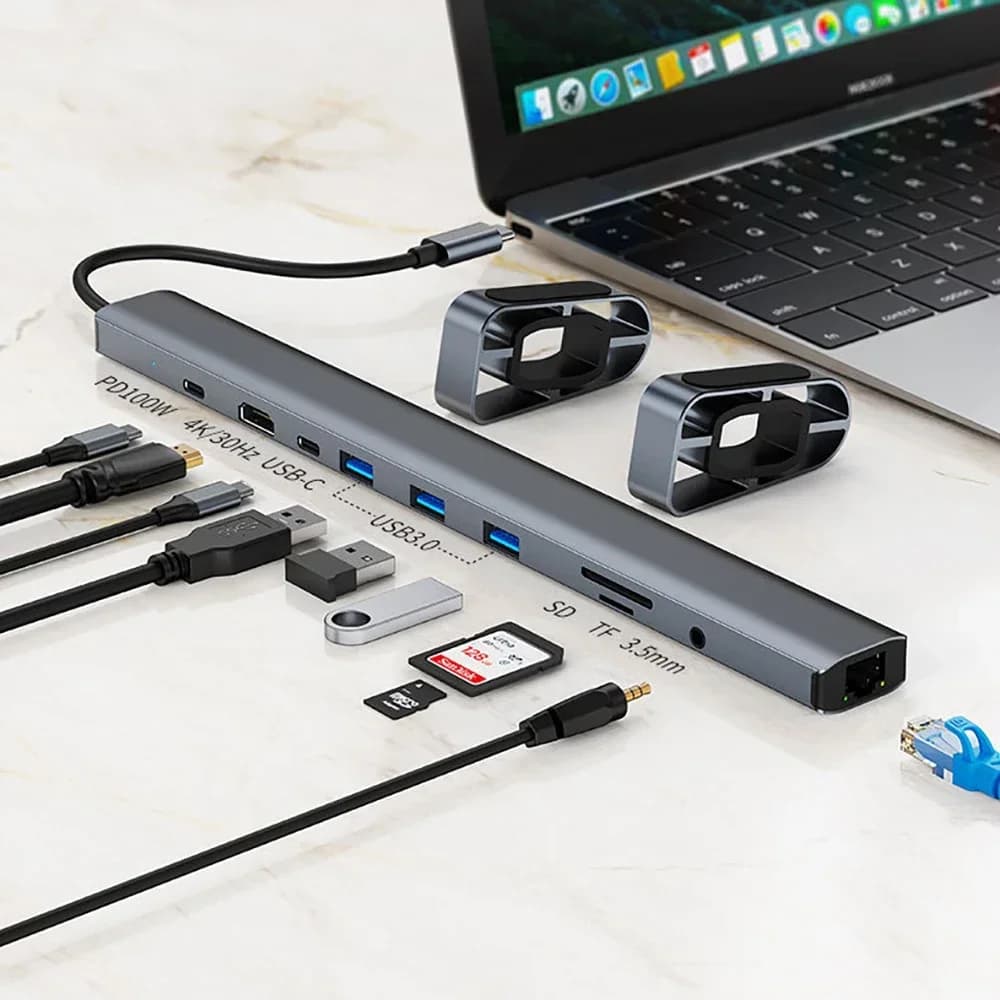 Hub Espandibile 10-in-1 3.0, Docking Station per Laptop, Supporto da Scrivania con Type-C e Thunderbolt 4 per Porte USB ed Ethernet