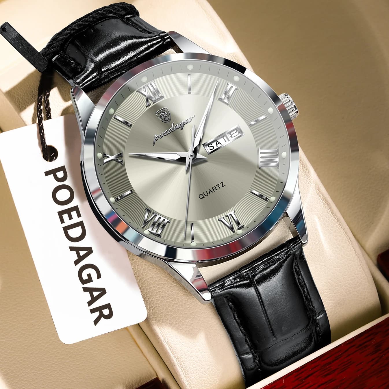 POEDAGAR Orologio al quarzo da uomo di moda di lusso Impermeabile luminoso Data Settimana Orologio da uomo Orologi da lavoro in pelle semplice per uomo Reloj