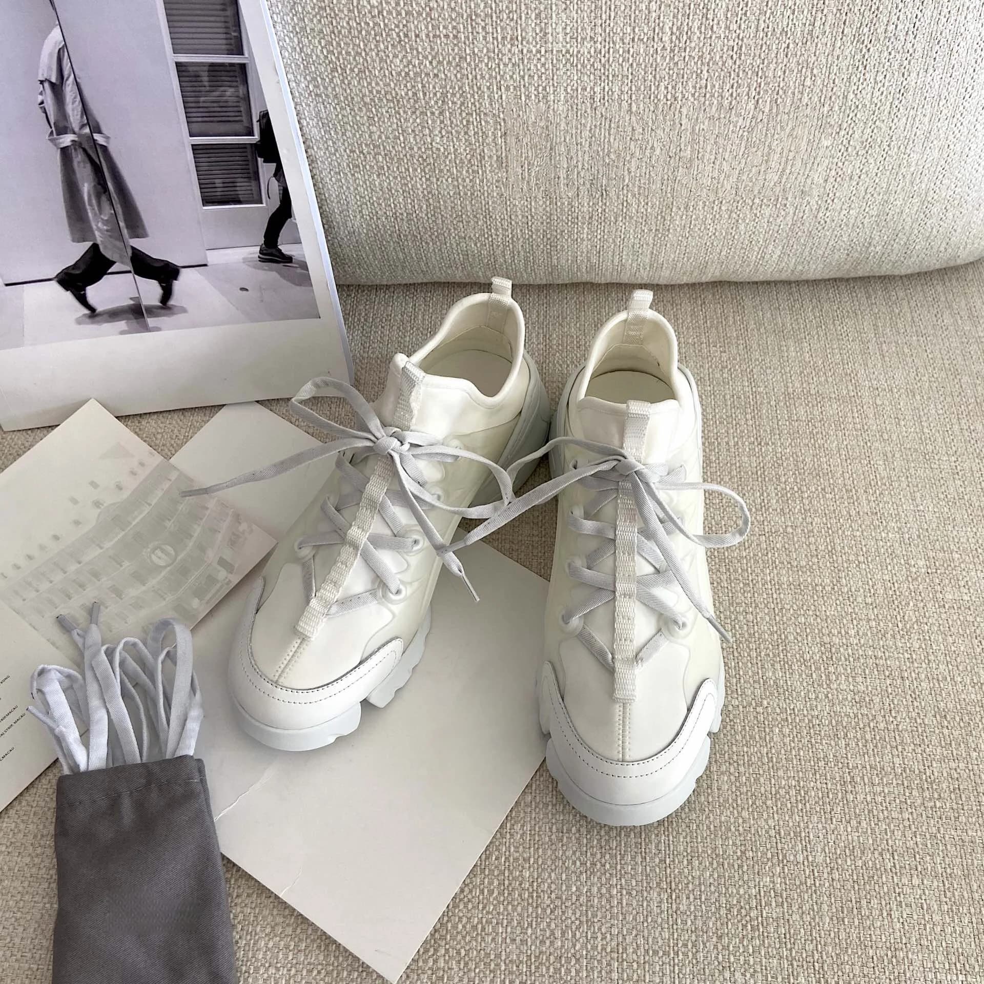 Brand Discount Women's Platform Sneakers Leather-Trimmed Lace-Up Chunky Shoes Platform Casual Walking Shoes Outdoor Running Shoe