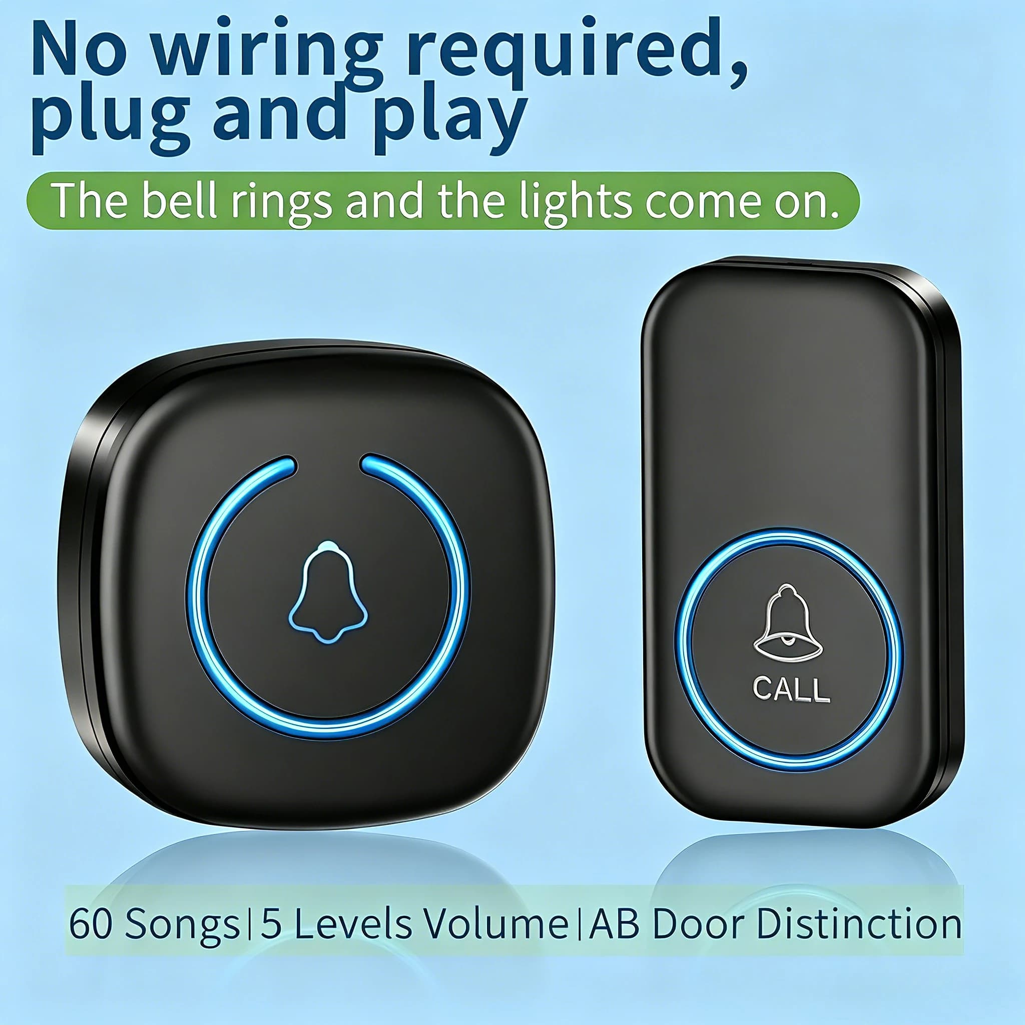 Wireless Doorbell Intelligent Welcome Door Bell 300M/984 FT Remote 60 Songs Melodies Home Smart Doorbell US EU Plug Optional