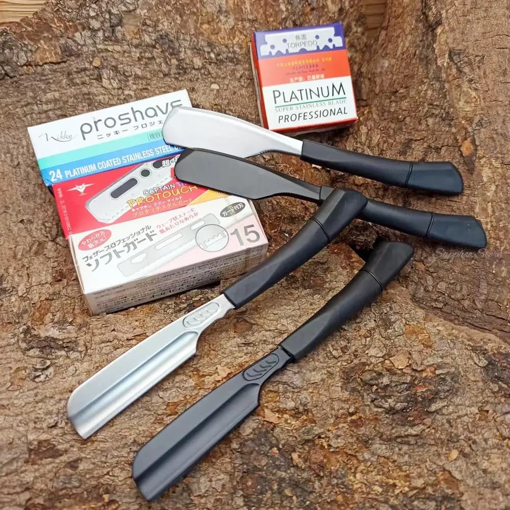 6 "argento nero Gel di silice rasoio dritto per uomo donna barbiere coltello da barba Design a molla barba viso ascellare corpo con lame