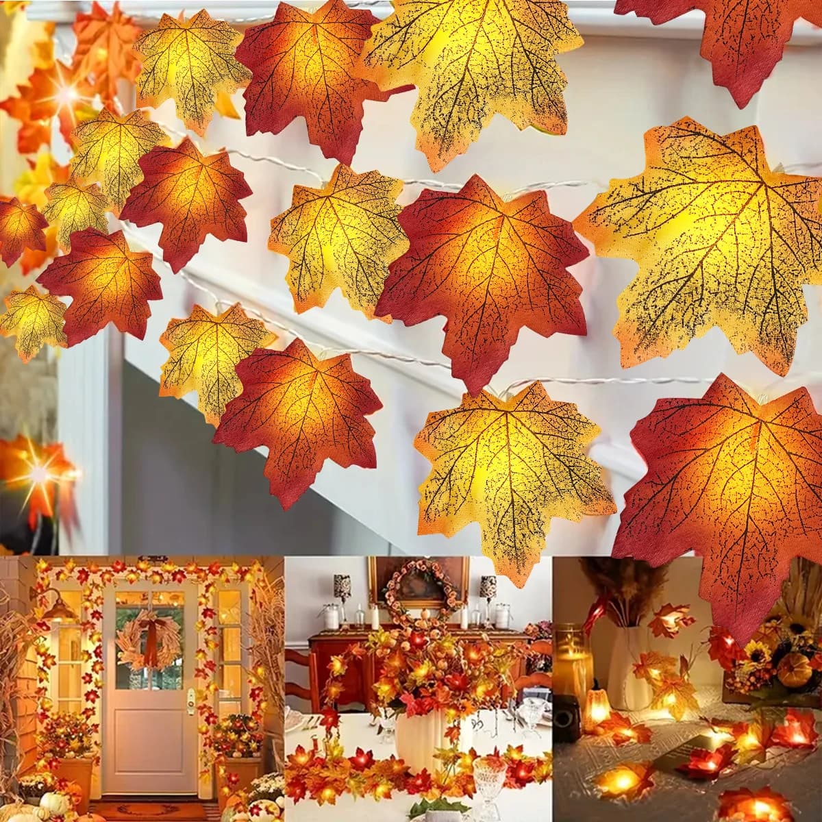 1pc LED Halloween Decoration Maple Leaf String Lights Battery Powered Outdoor And Indoor Decorative Lamp For Halloween Decor