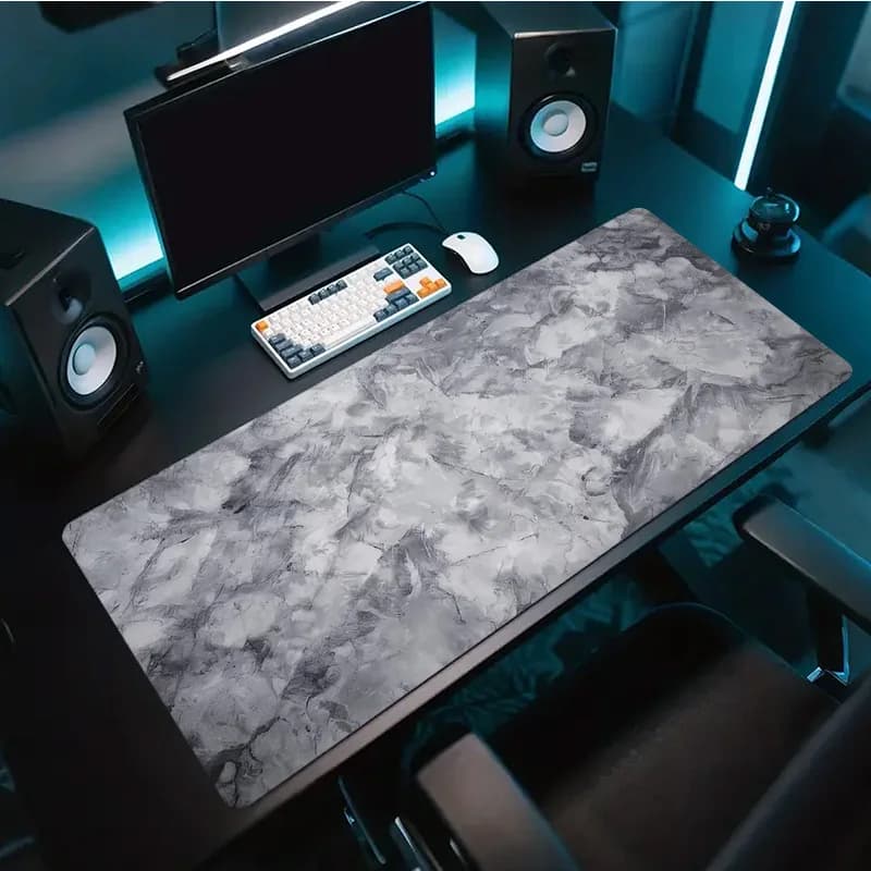 Tappetino da scrivania con motivo in marmo grigio e bianco, grande tappetino per mouse da gaming, poggiapolsi per tastiera da ufficio e sport elettronici, accessorio per computer unisex