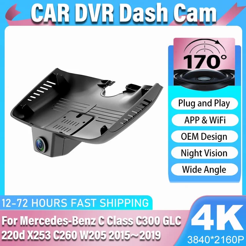 Dash Cam For Mercedes-Benz Class C C300 GLC 220d x253 C260 w205 2015 ~ 2019 Plug and play Car DVR Wifi Video Camera 170 °