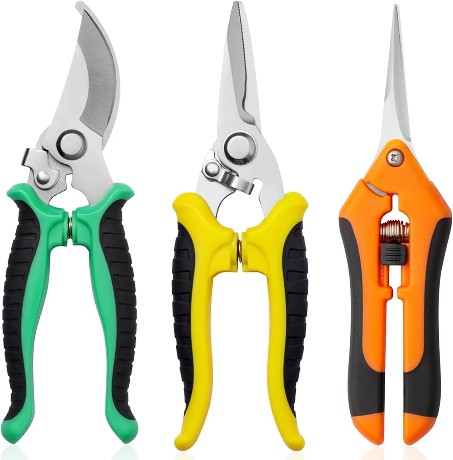 Set of 3 Stainless Steel Gardening Scissors with Non-slip Handle and Safety Block