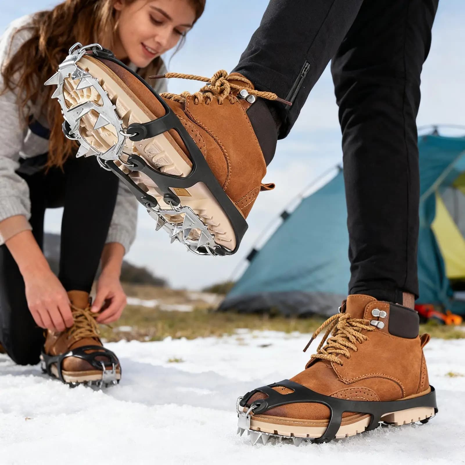 12-Point Anti-Slip Ice Cleats Stainless Steel Crampons Non-Slip Snow Spikes for Shoes & Boots, Winter Hiking Walking Fishing