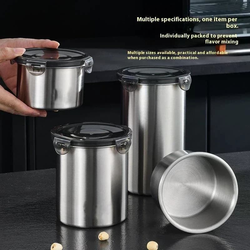 1pc Storage Jars 500/900/1400ml Stainless Steel Sealed Container Jar Kitchen Barrel Organizer For Fresh Grain Vegetable Coffee