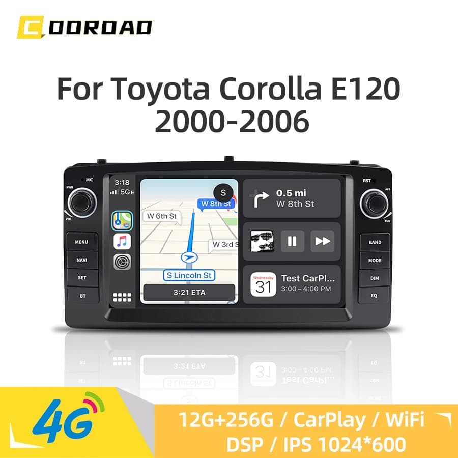 CarPlay Android 14.0 Navigazione GPS Bluetooth 4G WiFi DSP RDS Autoradio per Toyota Corolla E120 2000-2006 Lettore multimediale per auto