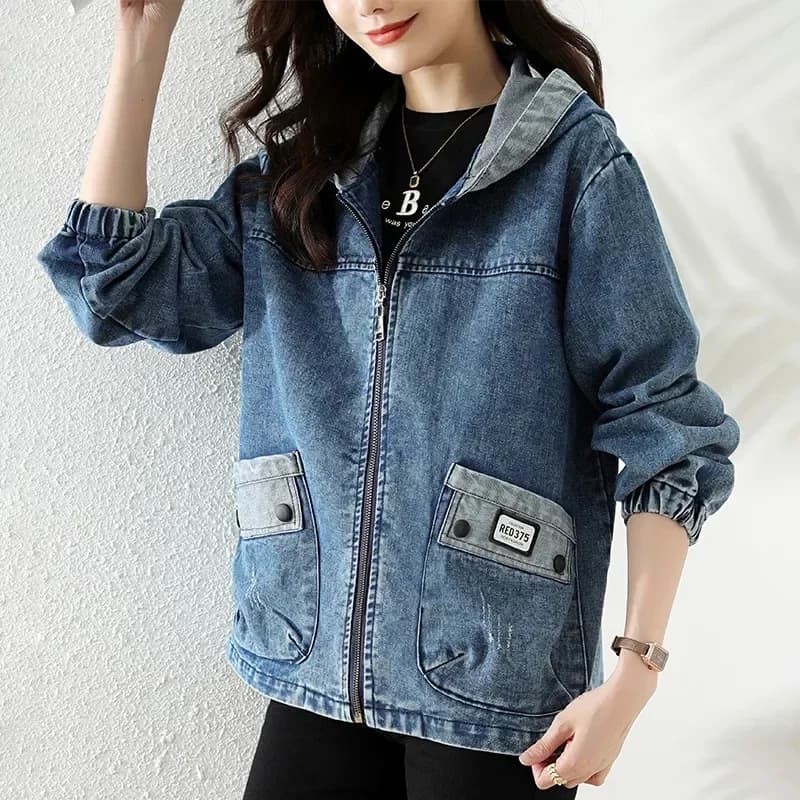 Nuovo cappotto da cowboy femminile con cerniera per giunture 2025 Giacca di jeans da donna primavera autunno Cappotto di jeans da donna con cappuccio di grandi dimensioni