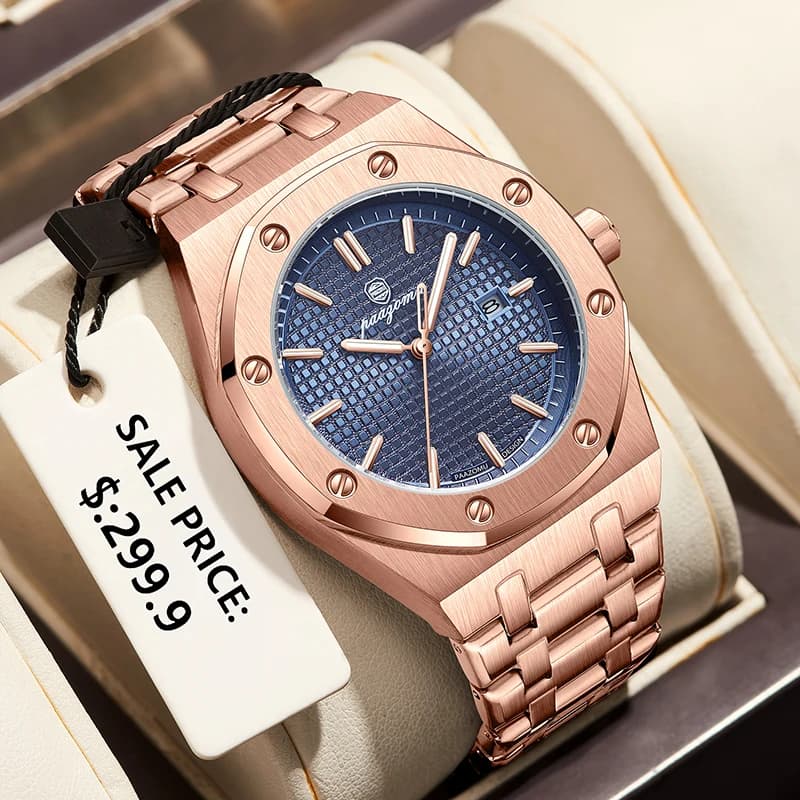 PAAZOMU Orologio di lusso da uomo elegante con data e settimana, impermeabile 50ATM, luminoso, in acciaio inossidabile, orologio da uomo al quarzo, orologio sportivo da uomo