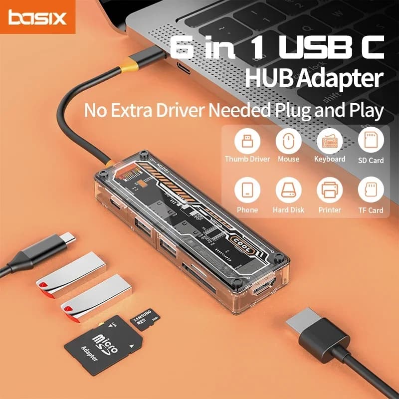 Hub USB C Basix da tipo C a USB3.0 HD-MI USB-C PD3.0 Data2.0 Docking station hub SD TF per MacBook Air, iPad Pro, iPhone15Pro, XPS