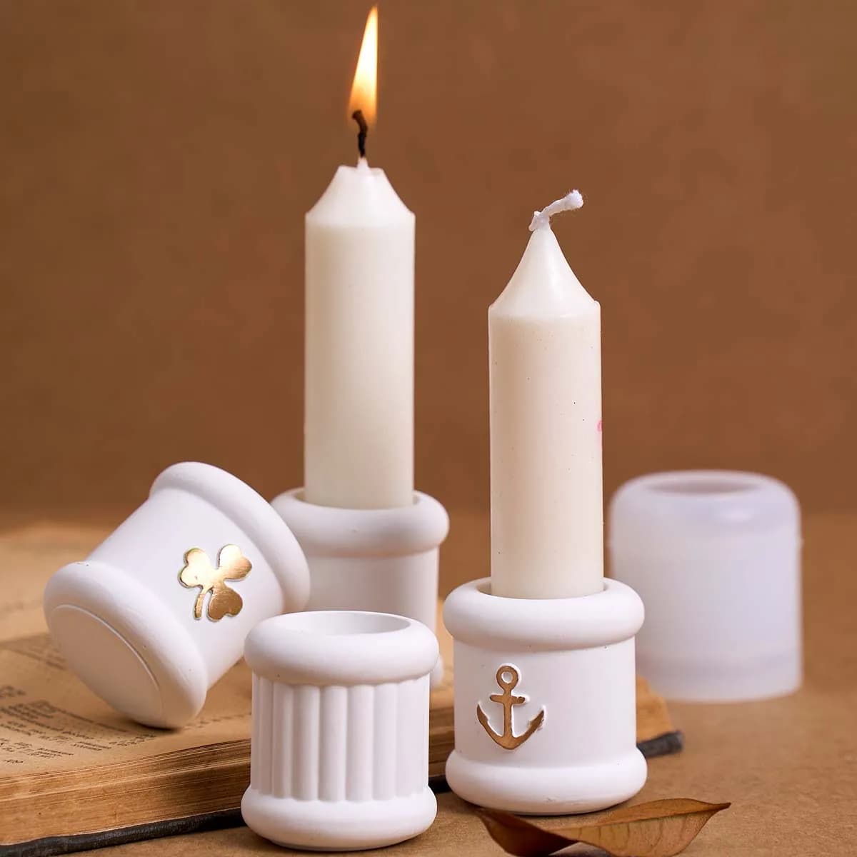 Stampo in silicone per candeliere con ancoraggio a forma di trifoglio, portacandele cilindrico fatto a mano fai da te, stampi artigianali in resina di cemento, decorazioni per la casa
