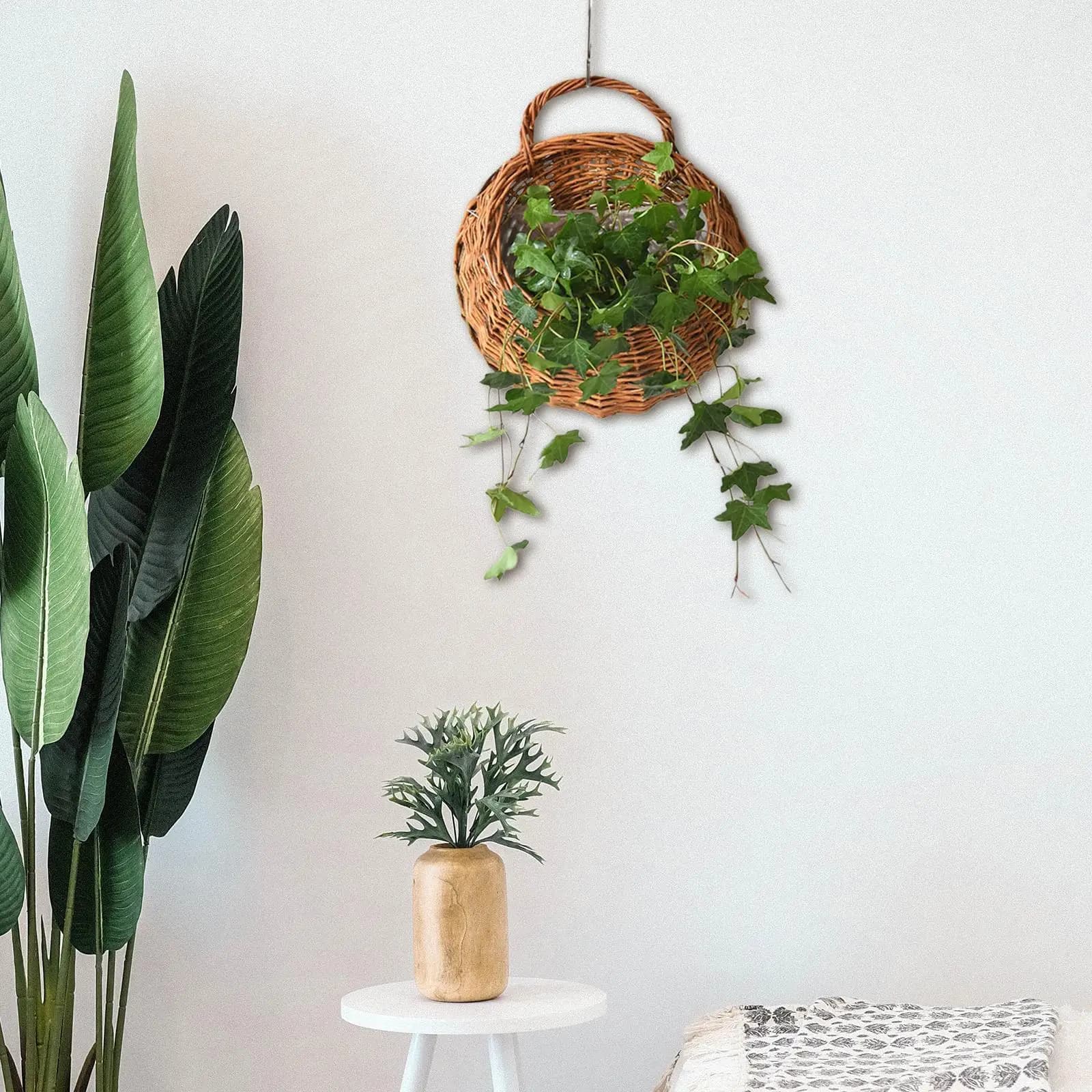 Round Handmade Woven Basket Flower Pot Organizer for Patio Indoor Outdoor Plants and Balcony Kitchen Home Decor