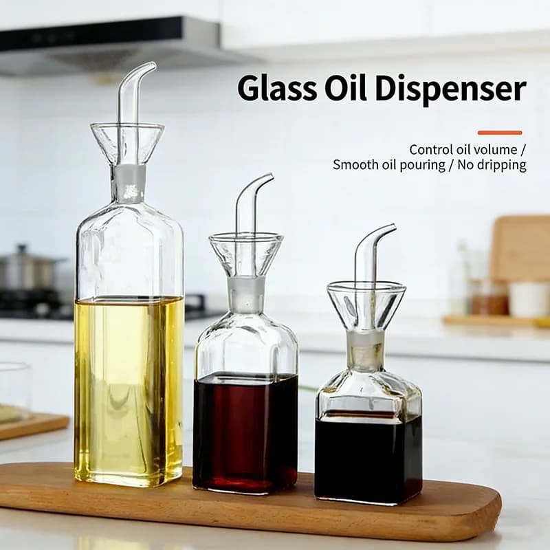Bottiglia per Olio in Vetro Borosilicato ad Alta Resistenza, Contenitore per Olio da Cucina, Dispenser per Salsa di Soia e Aceto
