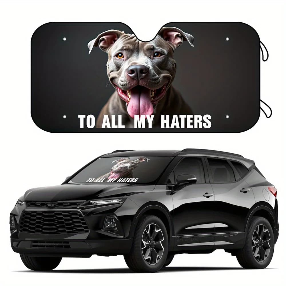 Un pezzo di parasole per parabrezza auto con un design Pitbull, adatto per camion e auto, che fornisce protezione solare interna