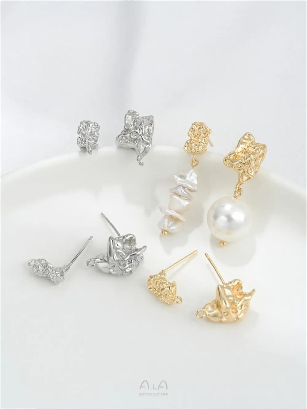 Orecchini a bottone in pietra lavica a forma irregolare color oro 14 carati con anelli pendenti Orecchini in argento 925 con perno fai da te Accessori E377