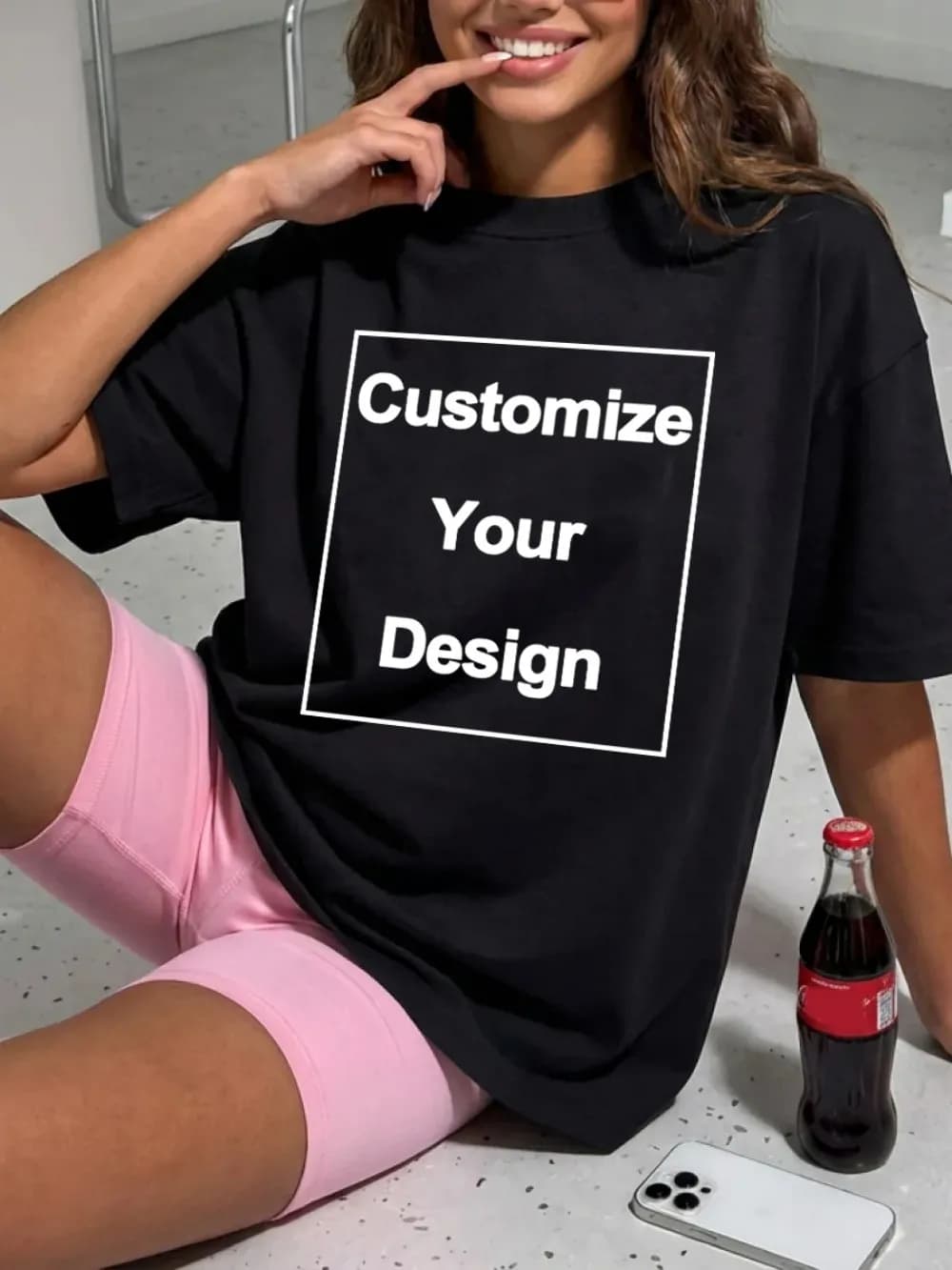 T-shirt in cotone personalizzate estive da donna, basic con scollo a O, oversize, con stampa fai da te, a maniche corte, top casual e comodi
