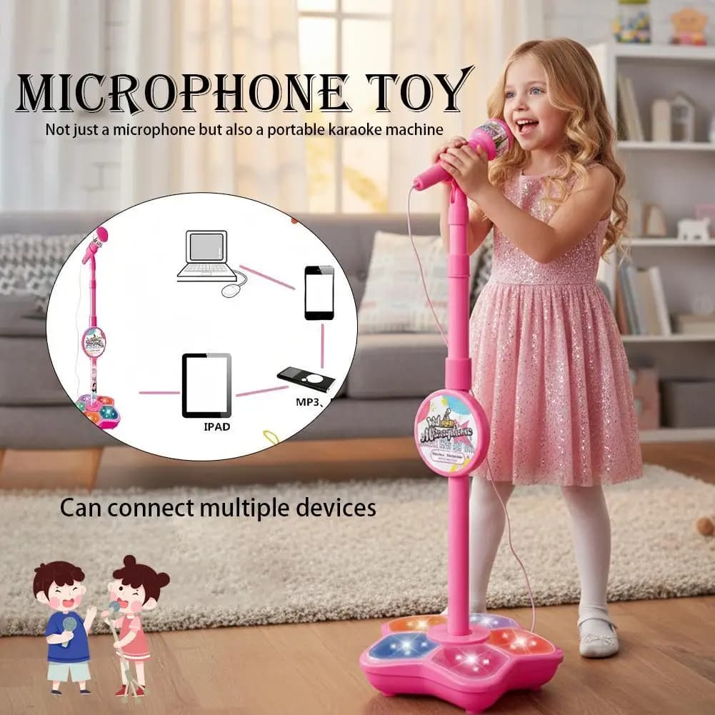 Giocattolo per macchina per karaoke con luce riutilizzabile per bambini che cantano microfono portatile per palcoscenico musicale LED spettacolo di luci in fiducia edifici creativi