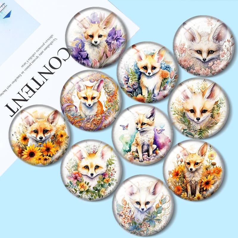Ciondoli e anelli in vetro cabochon a forma di volpe floreale da 12/18/20/25mm per creazione di gioielli, orecchini e componenti per bracciali