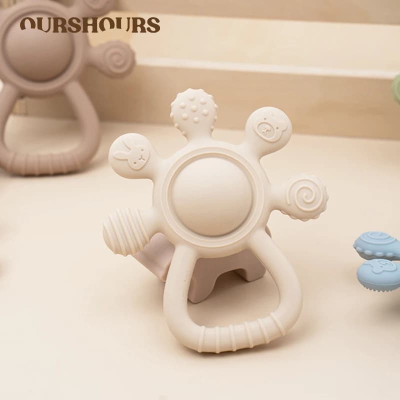 Giocattoli per sonaglio per massaggiagengive in silicone per bambini Giocattolo da masticare con design a palmo senza BPA per neonati Regali per neonati Giocattoli per la dentizione per neonati facili da impugnare