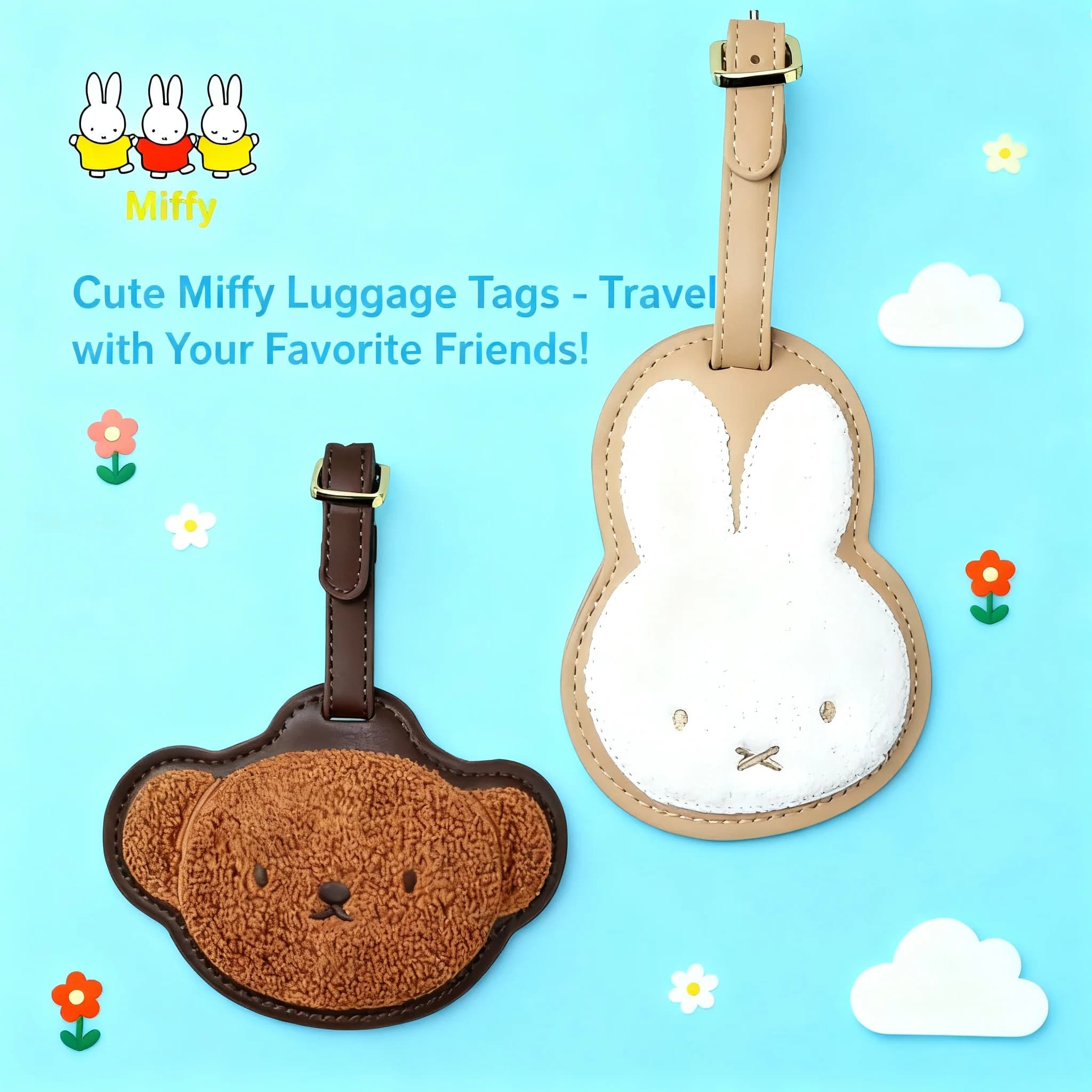 Borsa Portatile in Pelle Ricamata con Personaggi Anime Kawaii Miffy e Boris Bear, Etichetta per Bagagli Cartone Animato, Regalo per Ragazze