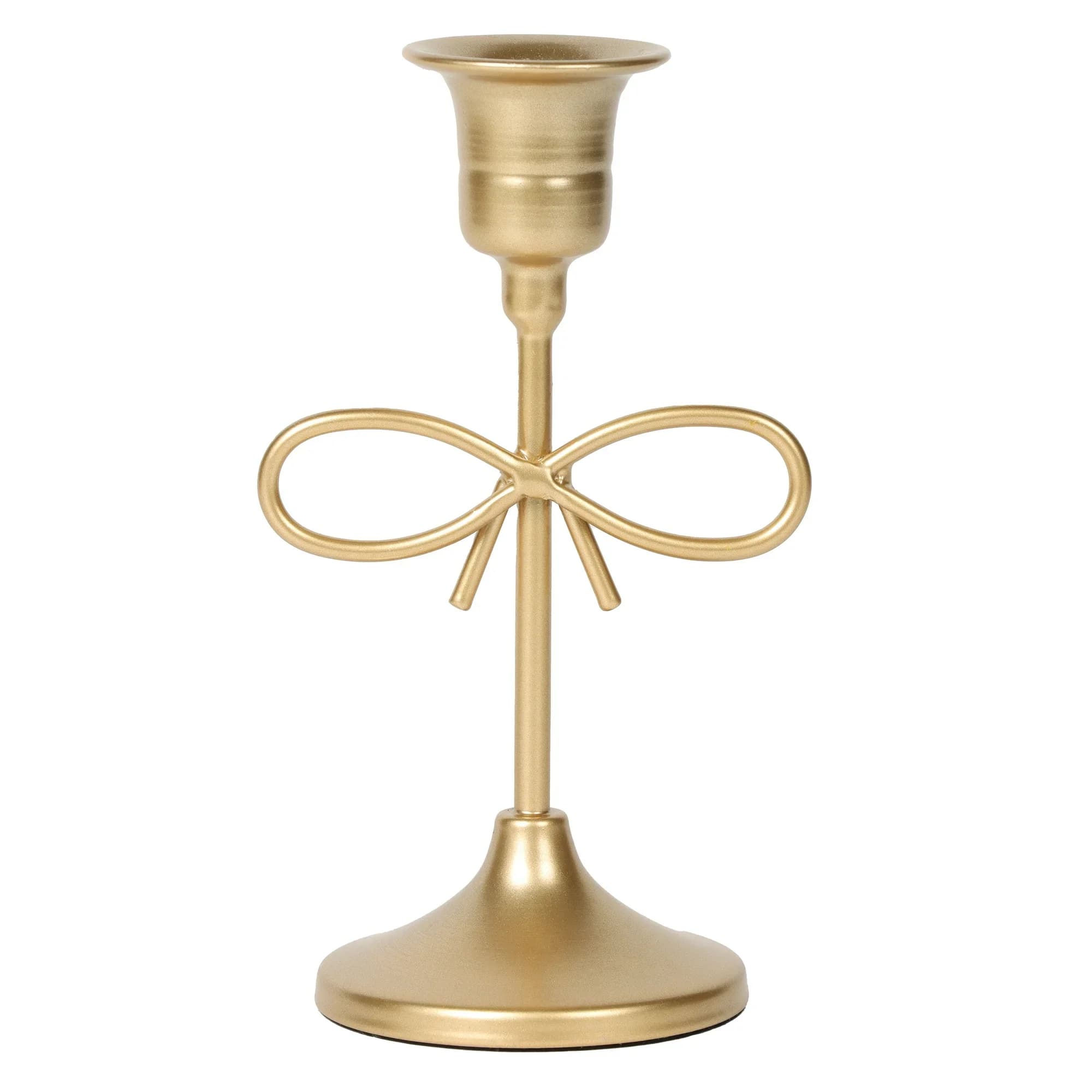 Gold Metal Tabletop Taper Candleholder with Bow Accent, 5.91" Indoor Decorative Candle Holder for Home Decor