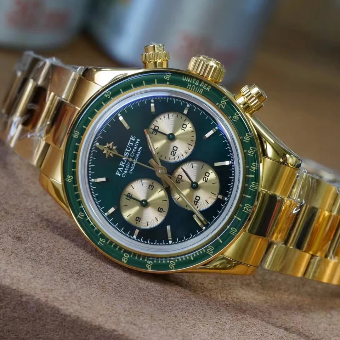FARASUTE orologio automatico da uomo cronografo da 39mm orologio da polso meccanico zaffiro specchio zaffiro lunetta Dandong 4130 Triple Windows