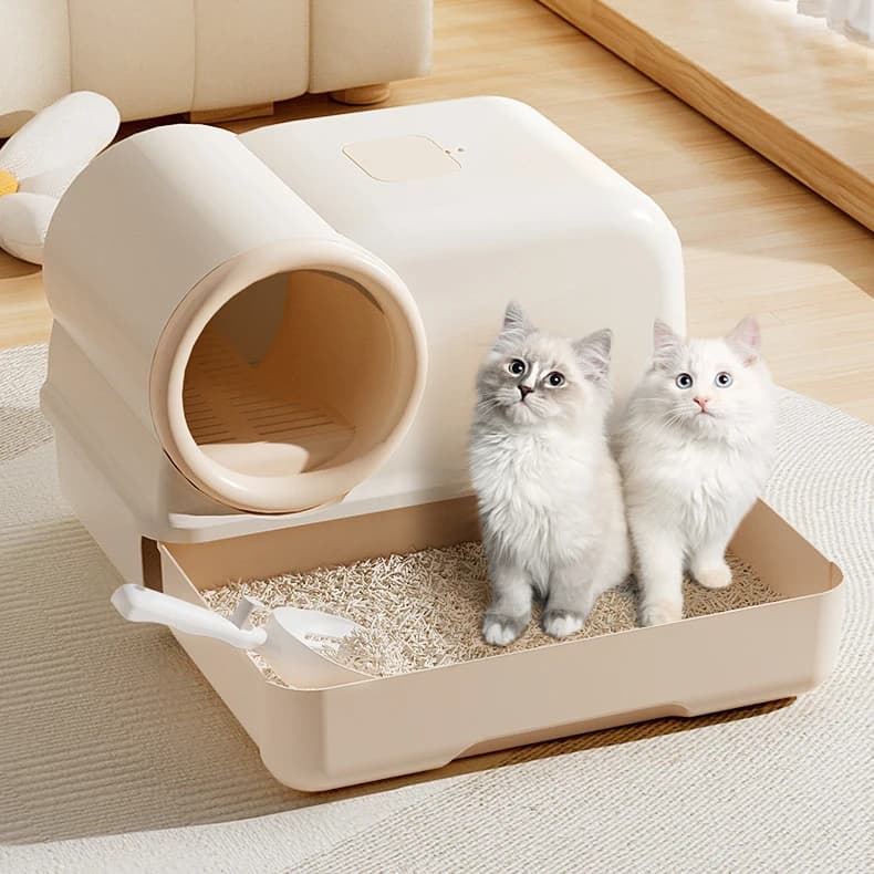 New Large Enclosed Cat Litter Box Front and Top Doors Drawer Cat Toilet With Cat Litter Spoon Pet Toilet