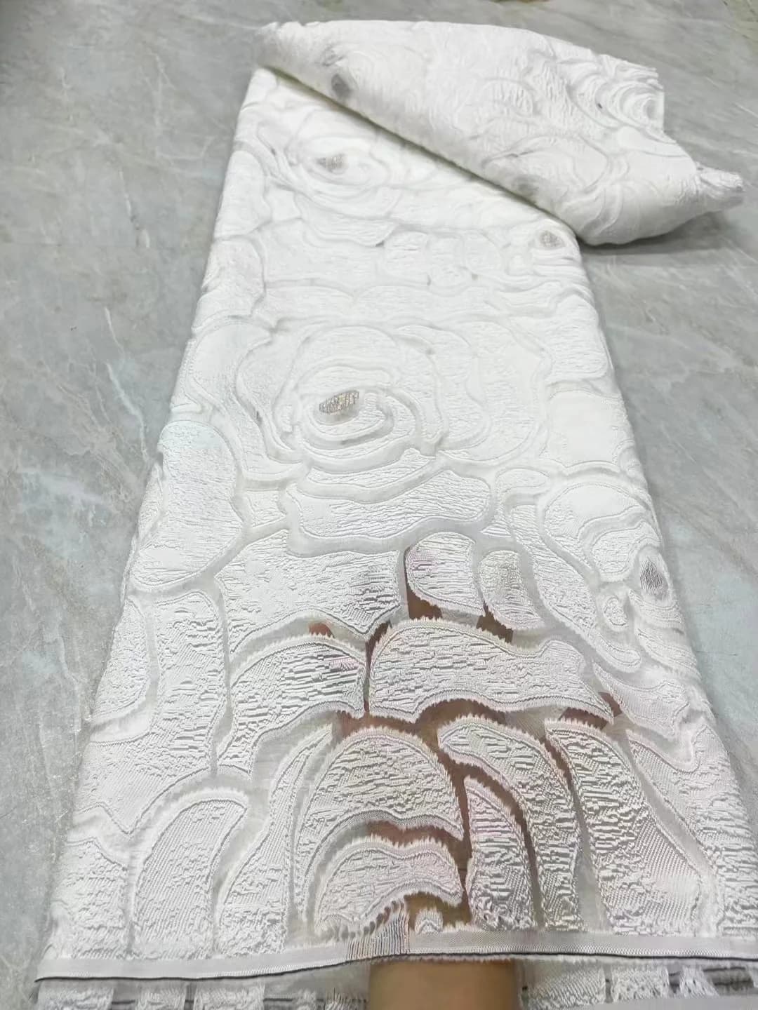 Materiale broccato in tessuto di pizzo jacquard bianco da 5 metri per cucire costumi di gonna soffice per abiti da ballo