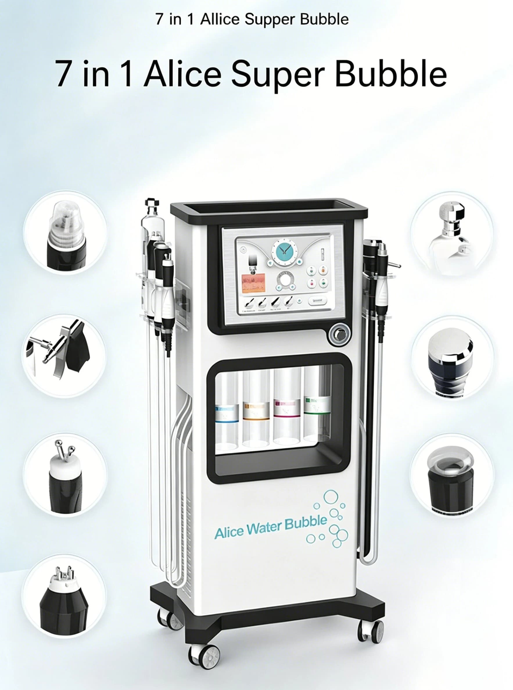 New Alice 7 In 1 Hydra Bubble Salon Facial Device Gentle Cleansing Skin Care Machine