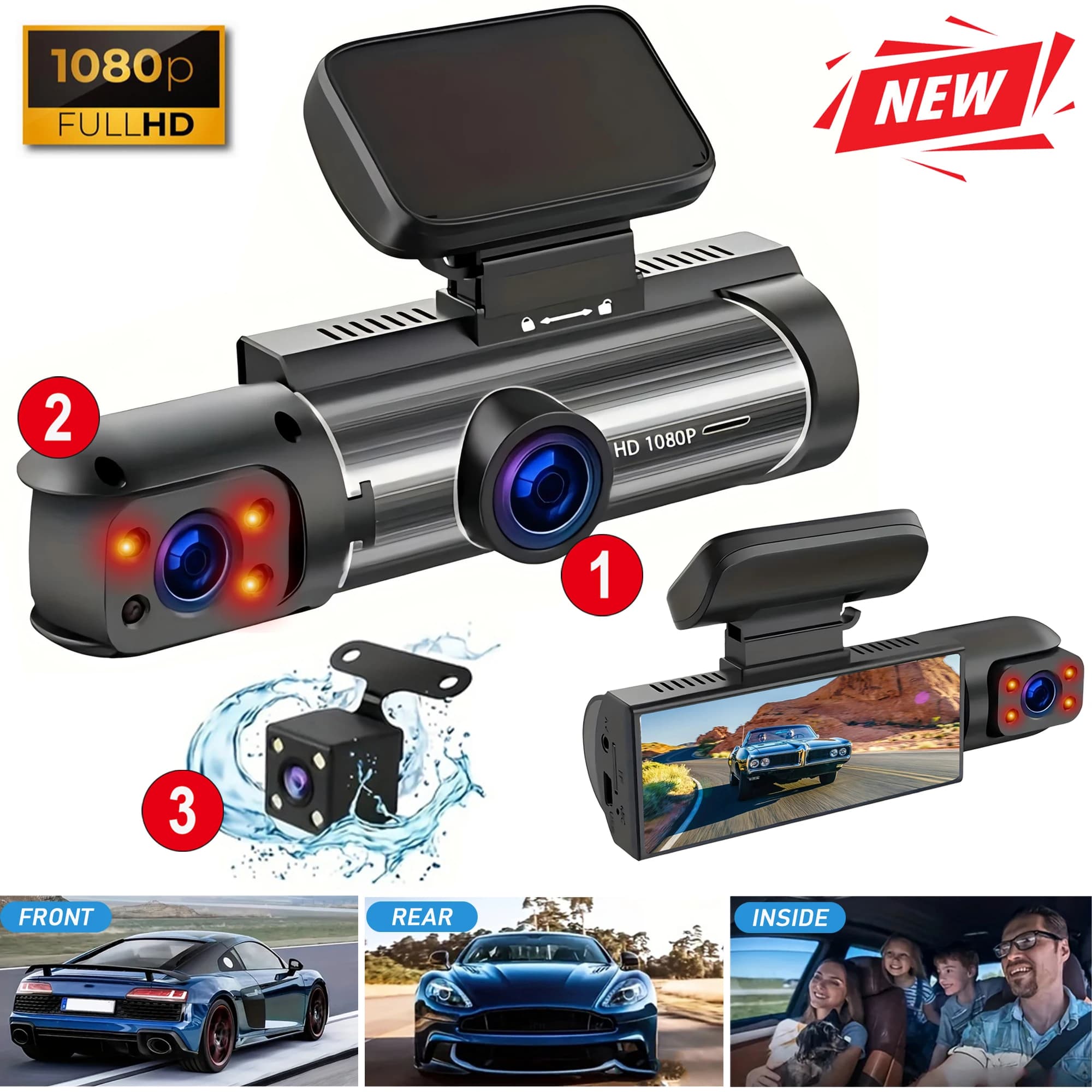 Dash Cam for Car DVR 1080P Car Camera 3 Goals for Vehicle Recorder Camera for Retrovision Car Accessories with Black Box