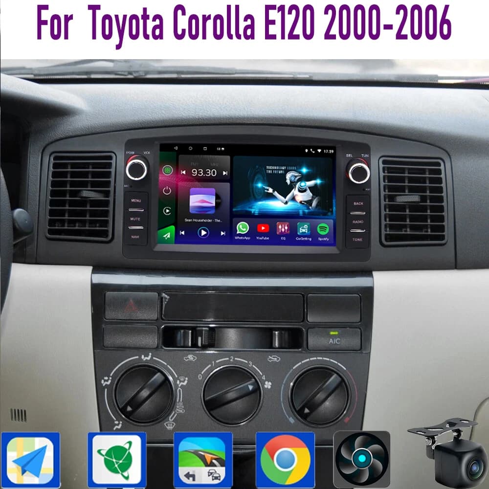 GPS 7 "Per Toyota Corolla E120 2000-2006 Wireless CarPlay Android 15 Autoradio Sistema Intelligente Lettore Multimediale 4 + 64GB WIFI