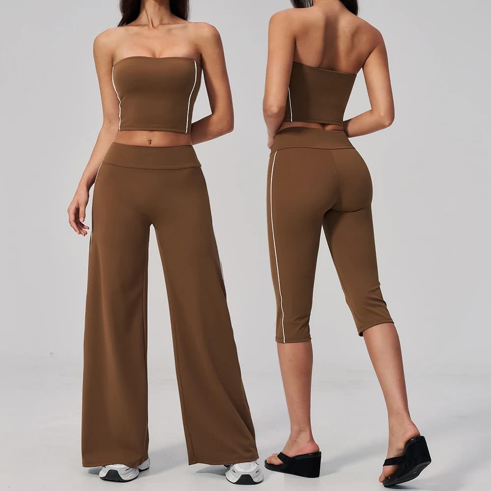 Tuta da donna 2 pezzi per yoga, abbigliamento sportivo, completo fitness per Pilates, set da palestra, reggiseno sportivo push-up e pantaloni capri