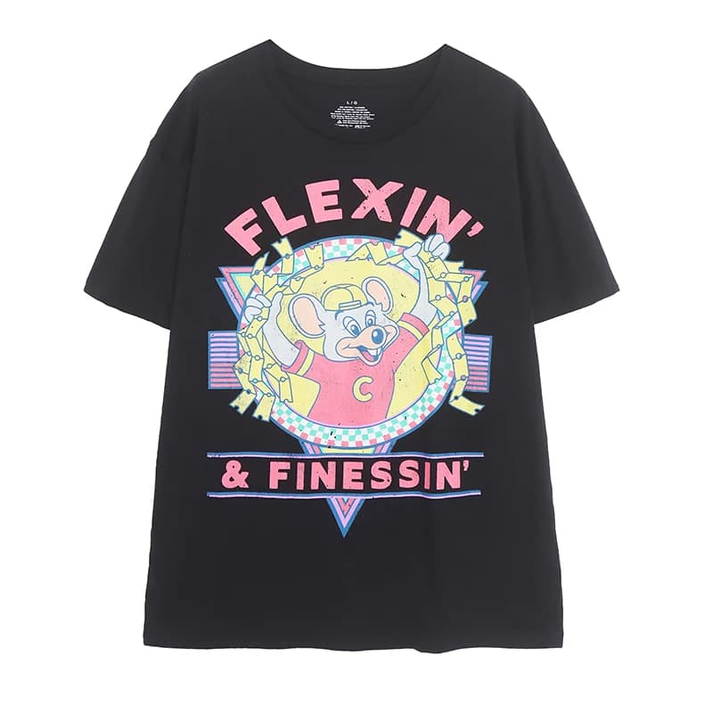 Cartoon Print Loose Fit round Neck Mid-Length T-Shirt Comfortable Women's Summer Top Slimming Effect Youthful Look