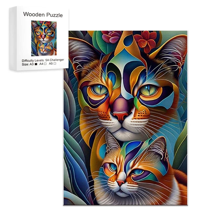 Giochi di puzzle in legno con due gatti, pezzi unici e irregolari a forma di animale, regalo creativo per adolescenti