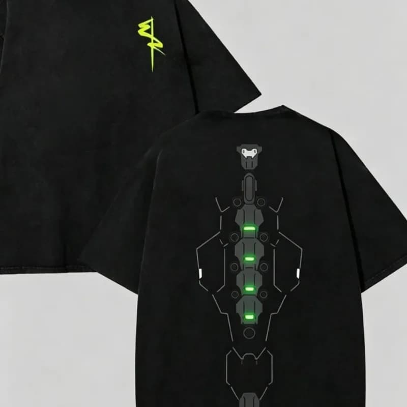 Mechanical Spine Printed Men's T-shirt Summer New Trend Street Unisex T-shirt