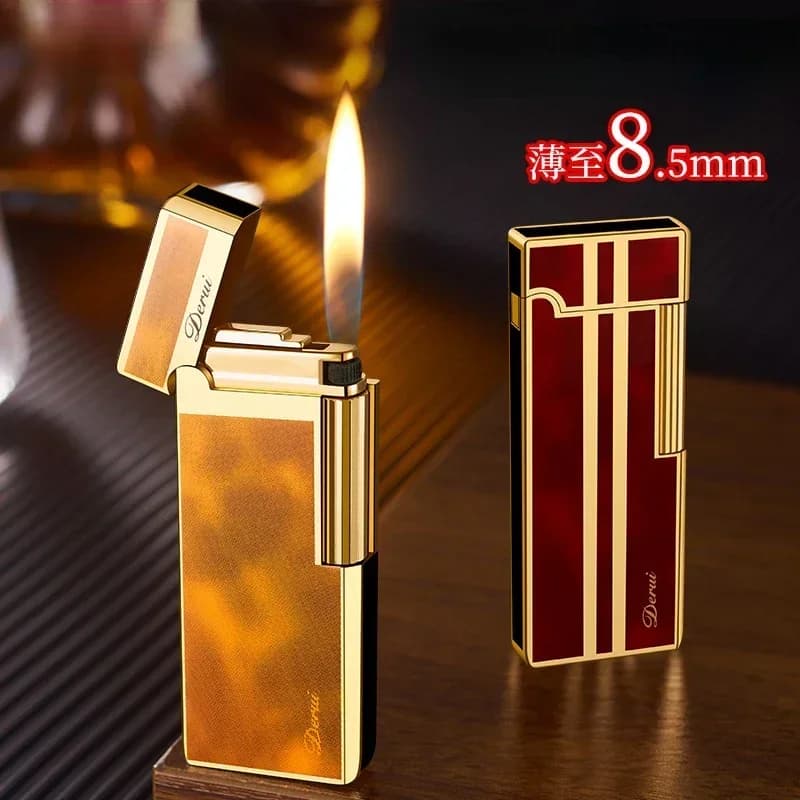 Nuovo Derui Ultra-sottile portatile in metallo Accendino gonfiabile antivento Mola laterale Accendino antiscivolo Regalo da uomo di fascia alta