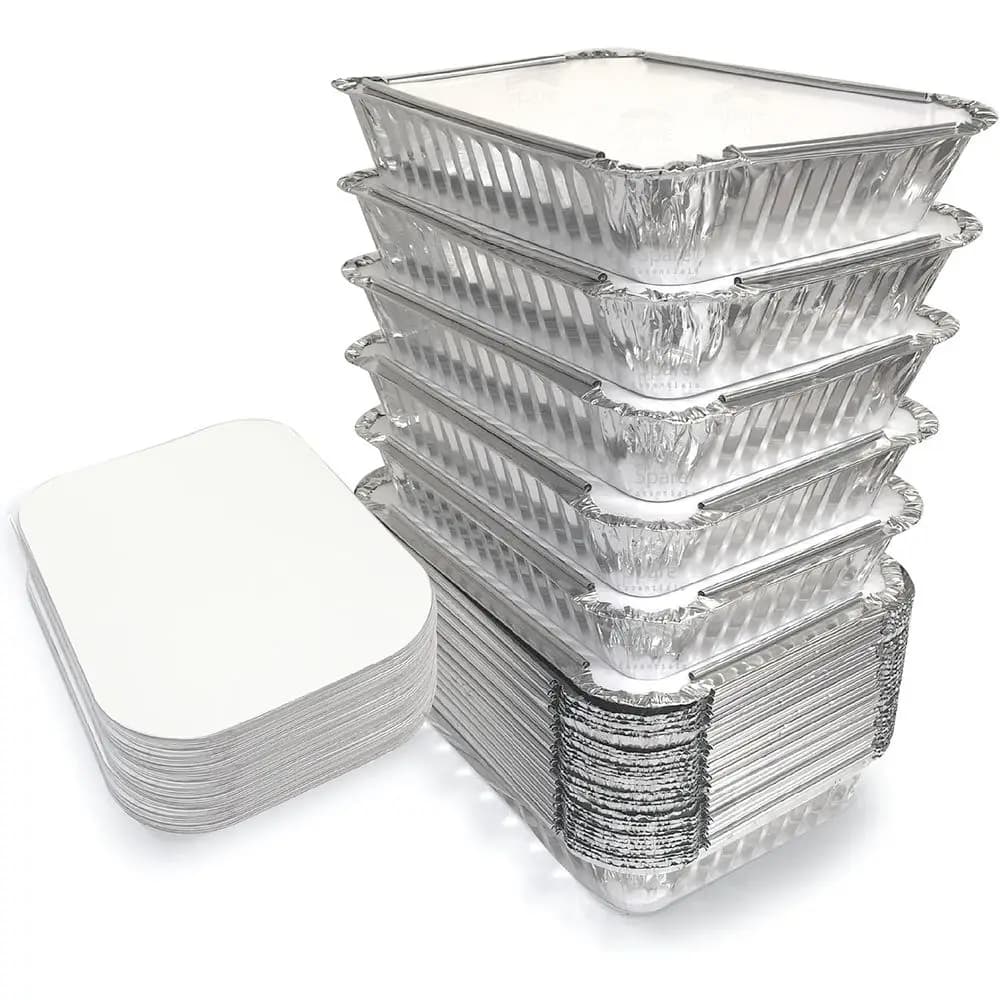 Contenitori in foglio di alluminio da 2,25 libbre con coperchi - Vassoi usa e getta per la preparazione dei pasti da asporto e da congelatore