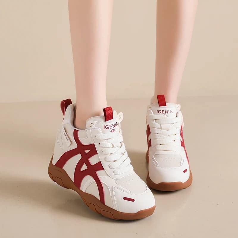 Sneakers Casual con Zeppa in Pelle Microfibra 8cm, Scarpe da Donna con Tacco Nascosto, Scarpe da Allenamento Tedesche, Scarpe Bianche Primavera Autunno